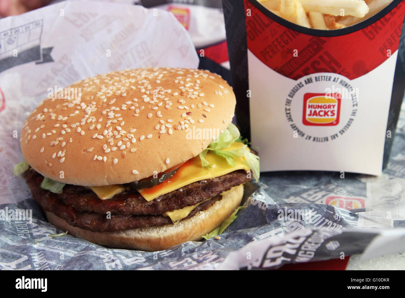 Hungry Jack's (Burger King) fast food beef burger Stock Photo