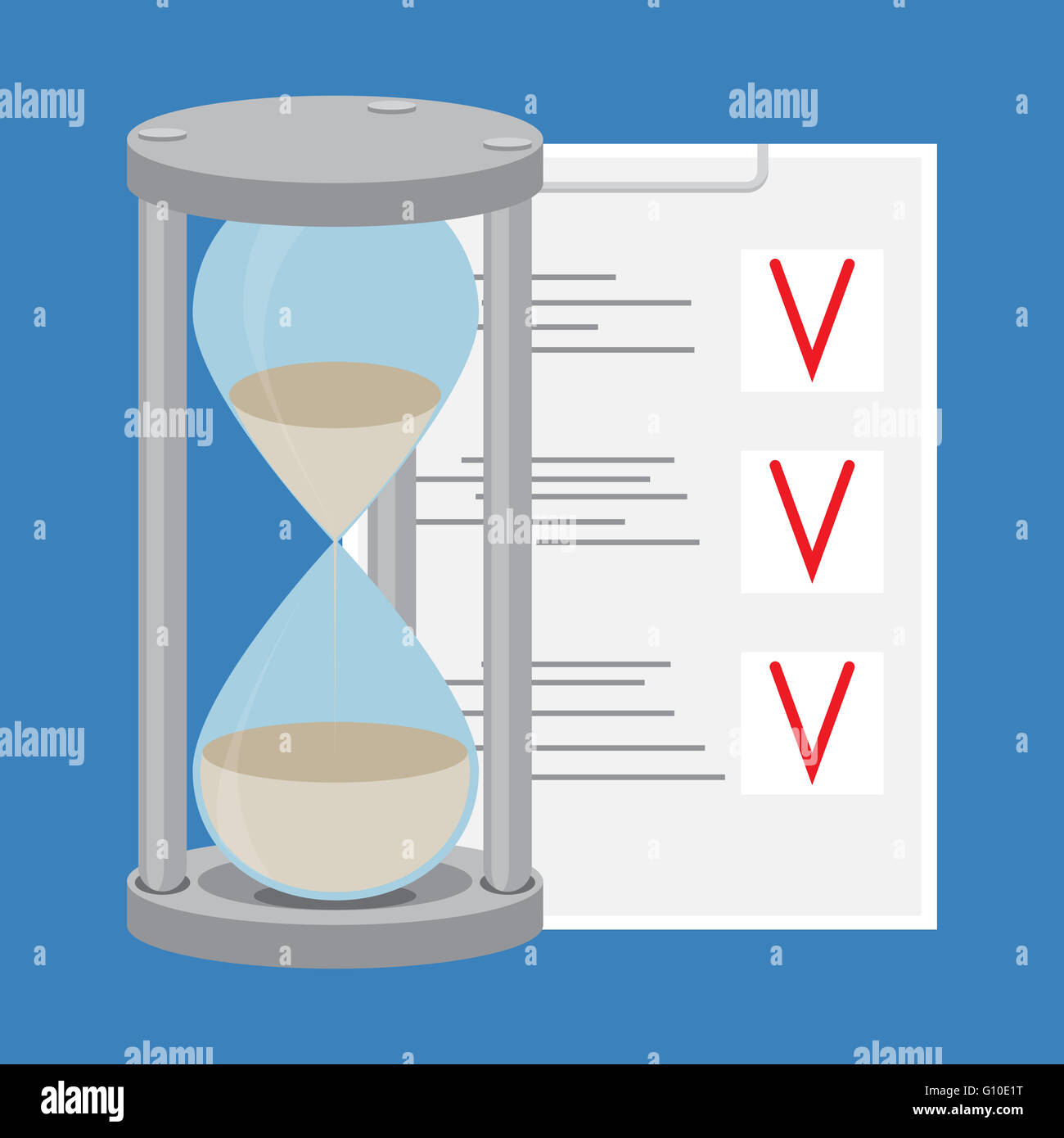 Time management. To-do list and hourglass. Time is money and  clock, management time concept and project management. Vector flat Stock Photo