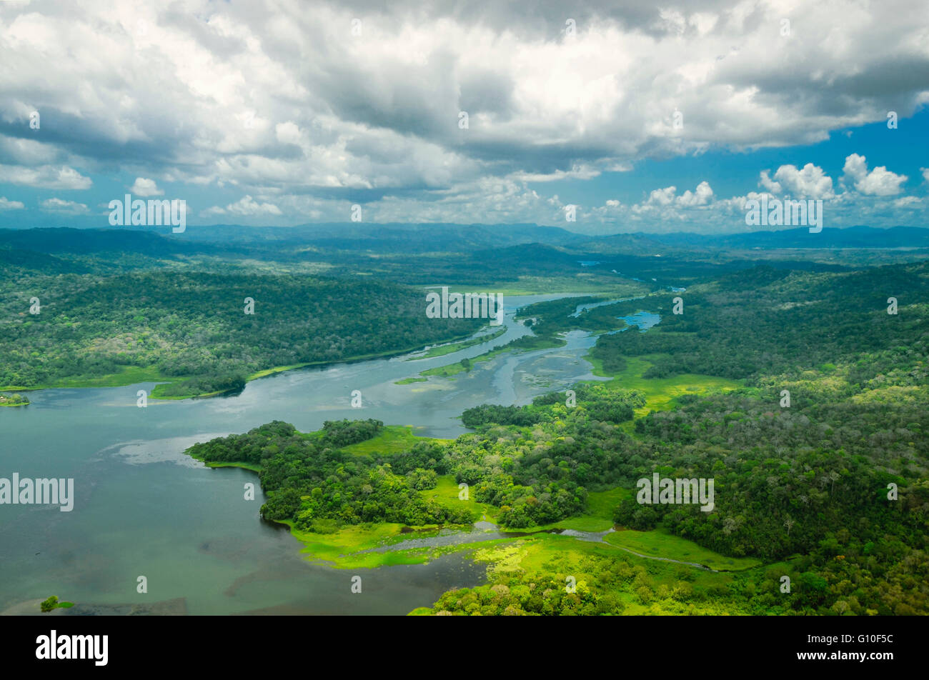 Aerial view of Panama Canal on the Atlantic side Stock Photo