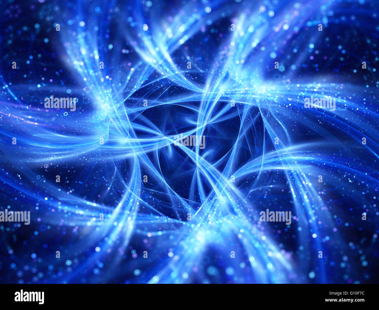 Blue glowing connections curves in space, big data flow , computer generated abstract background Stock Photo