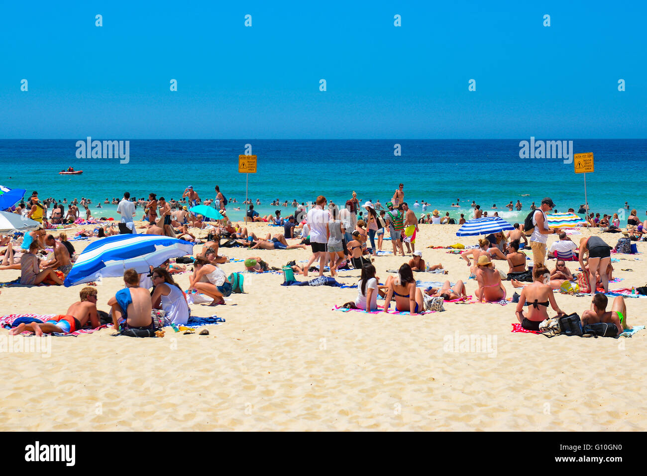 People on Bondi Beach for vacation in summer, Sydney, New South Wales, Australia Stock Photo