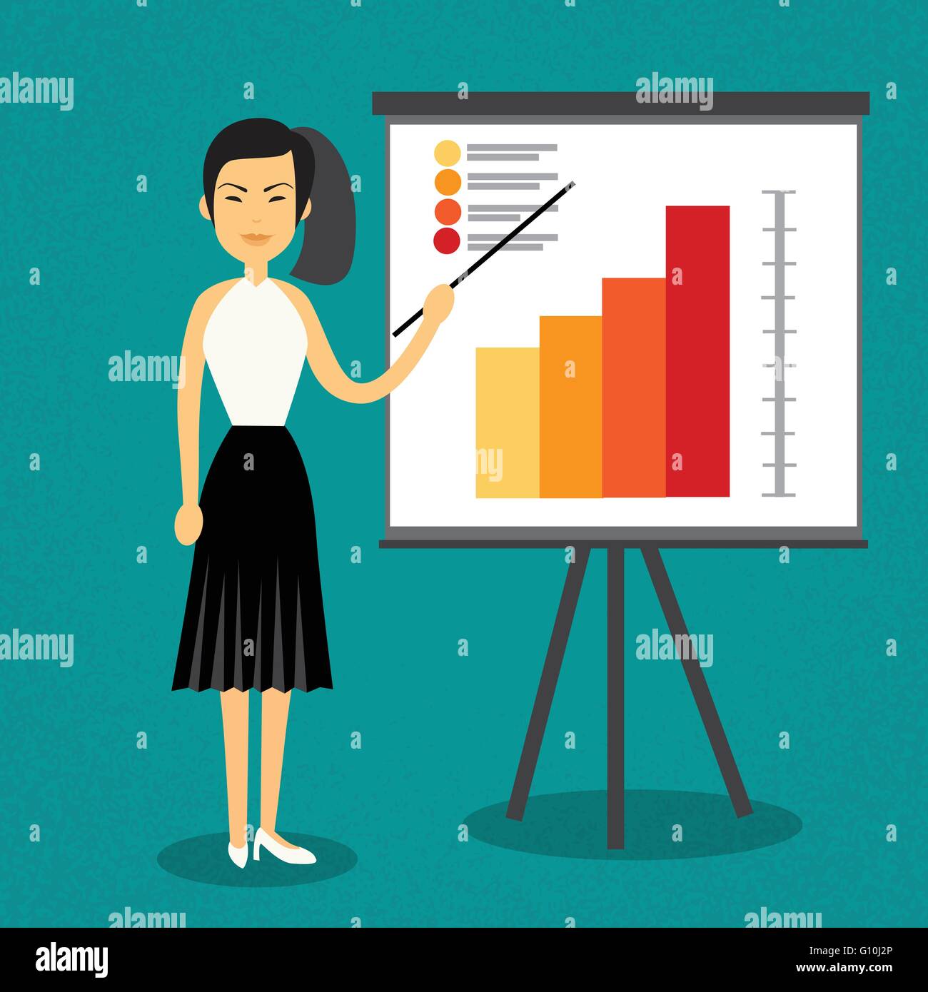 Asian Business Woman With Flip Chart Seminar Training Conference Brainstorming Presentation Financial Stock Vector