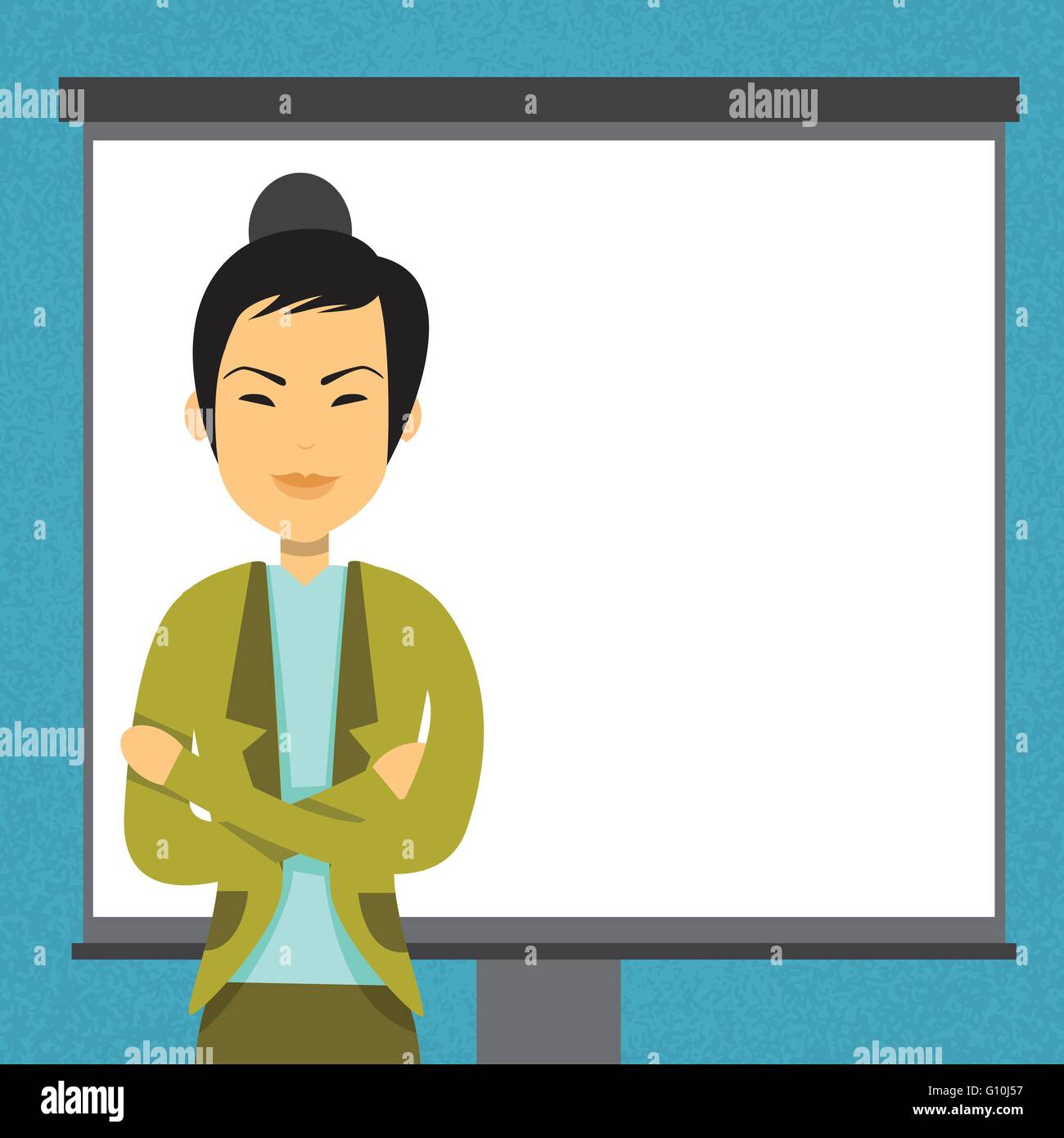 Asian Business Woman With Flip Chart Copy Space Seminar Training Conference Brainstorming Presentation Stock Vector