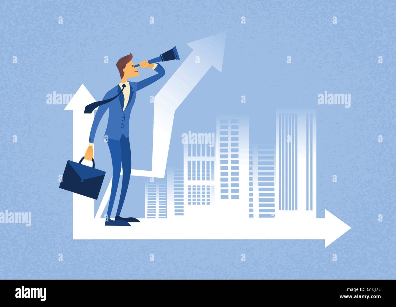 Cartoon Businessman Looking Through Telescope Up Finance Graph Arrow ...