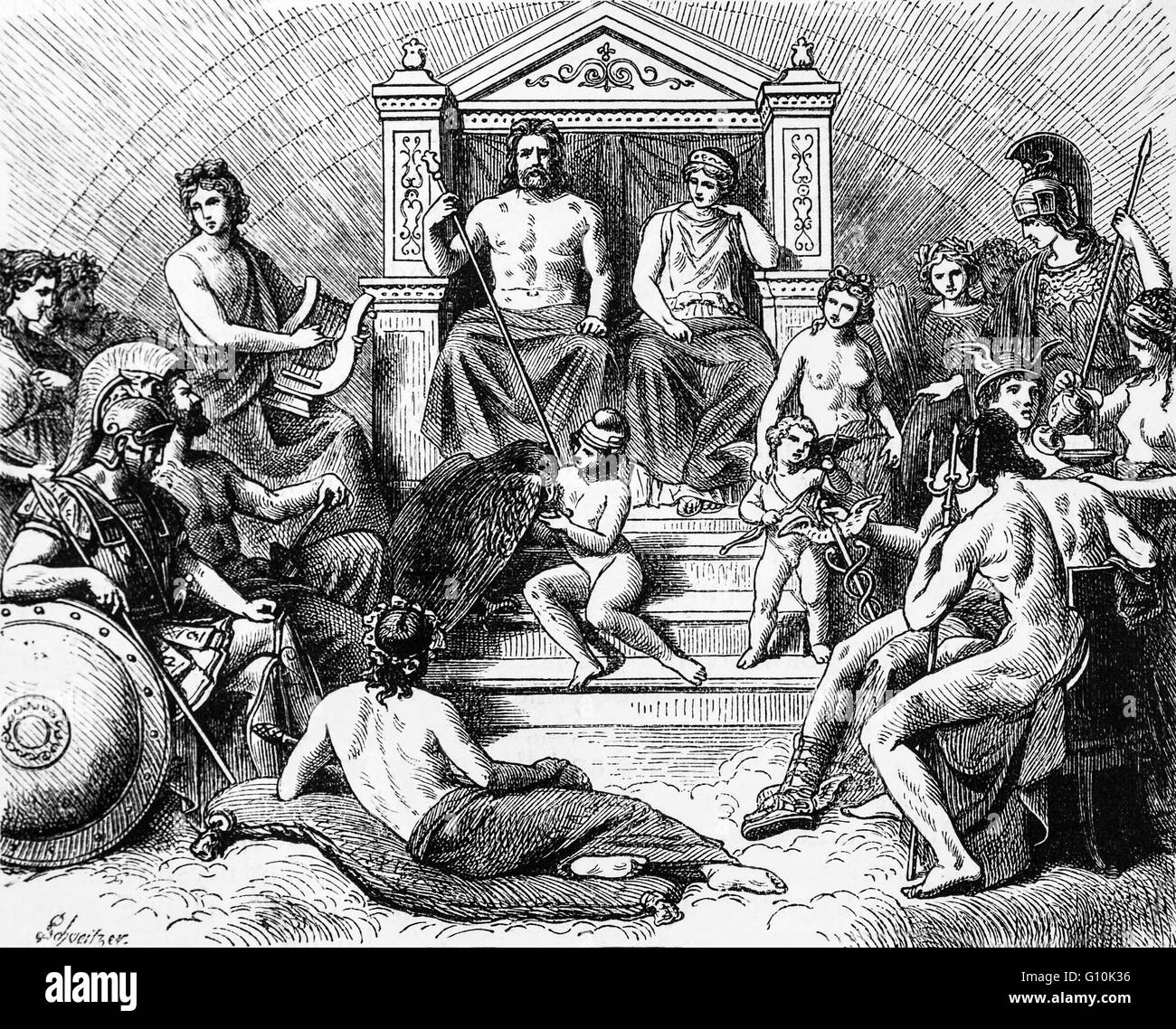 Greek Mythology, Assembly of the Gods on Mount Olympus, Greece. Stock Photo