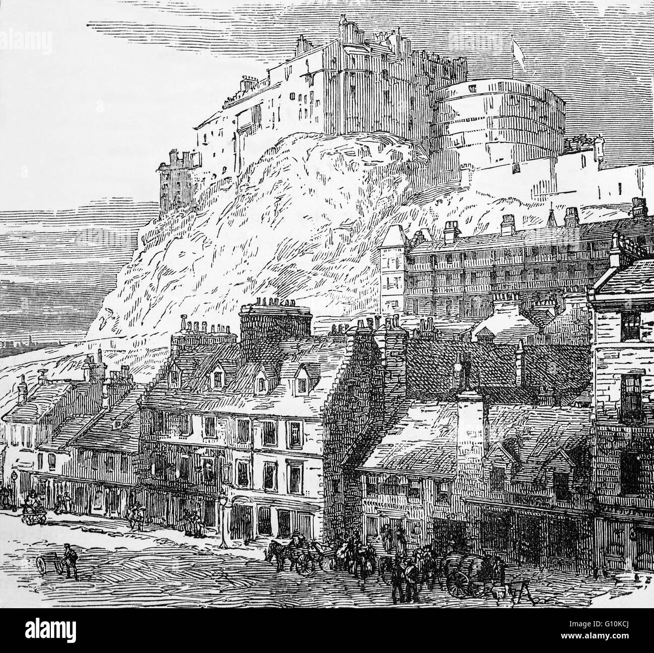 Scotland 1885 old print from the North-East View in 1715 EDINBURGH CASTLE