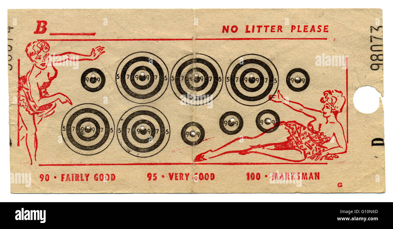 Vintage fairground targets with bullet holes and illustrations Stock Photo