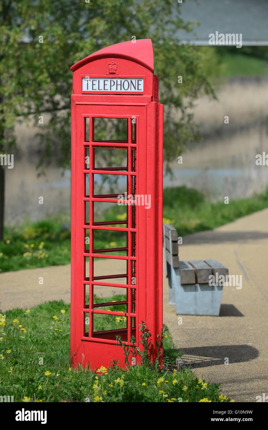 Telephone Box Artwork at The Queen Elizabeth Olympic Park, Stratford, London, England, UK Stock Photo