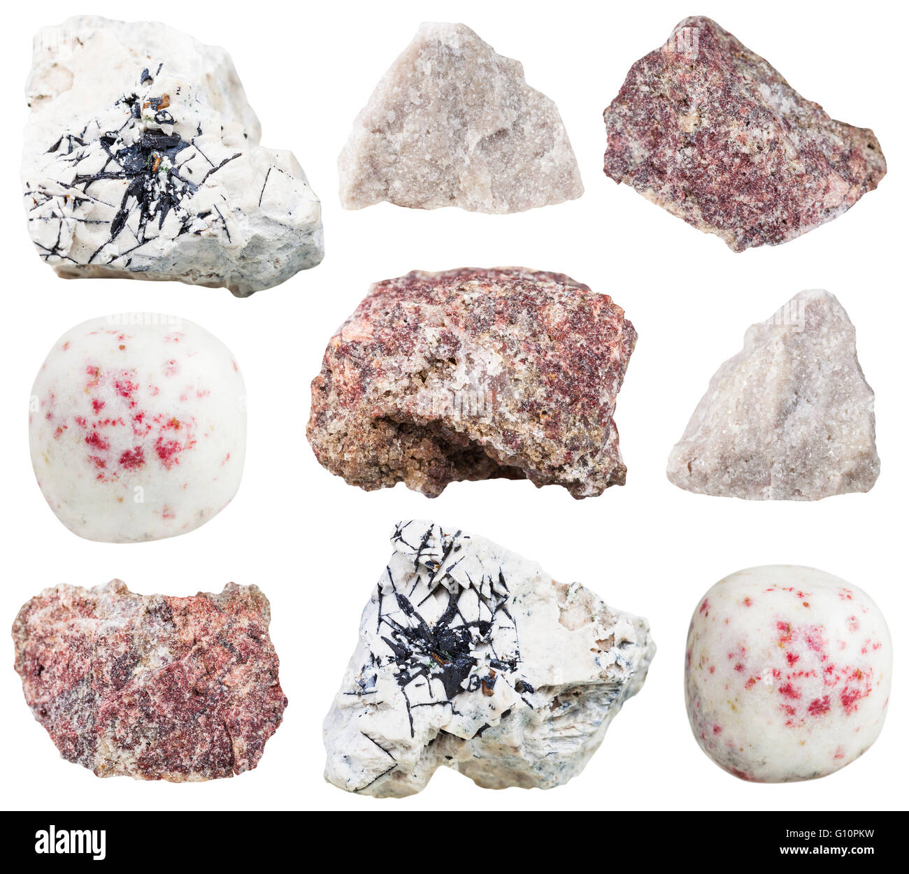 set of various dolomite natural mineral stones and rocks isolated on white background Stock Photo
