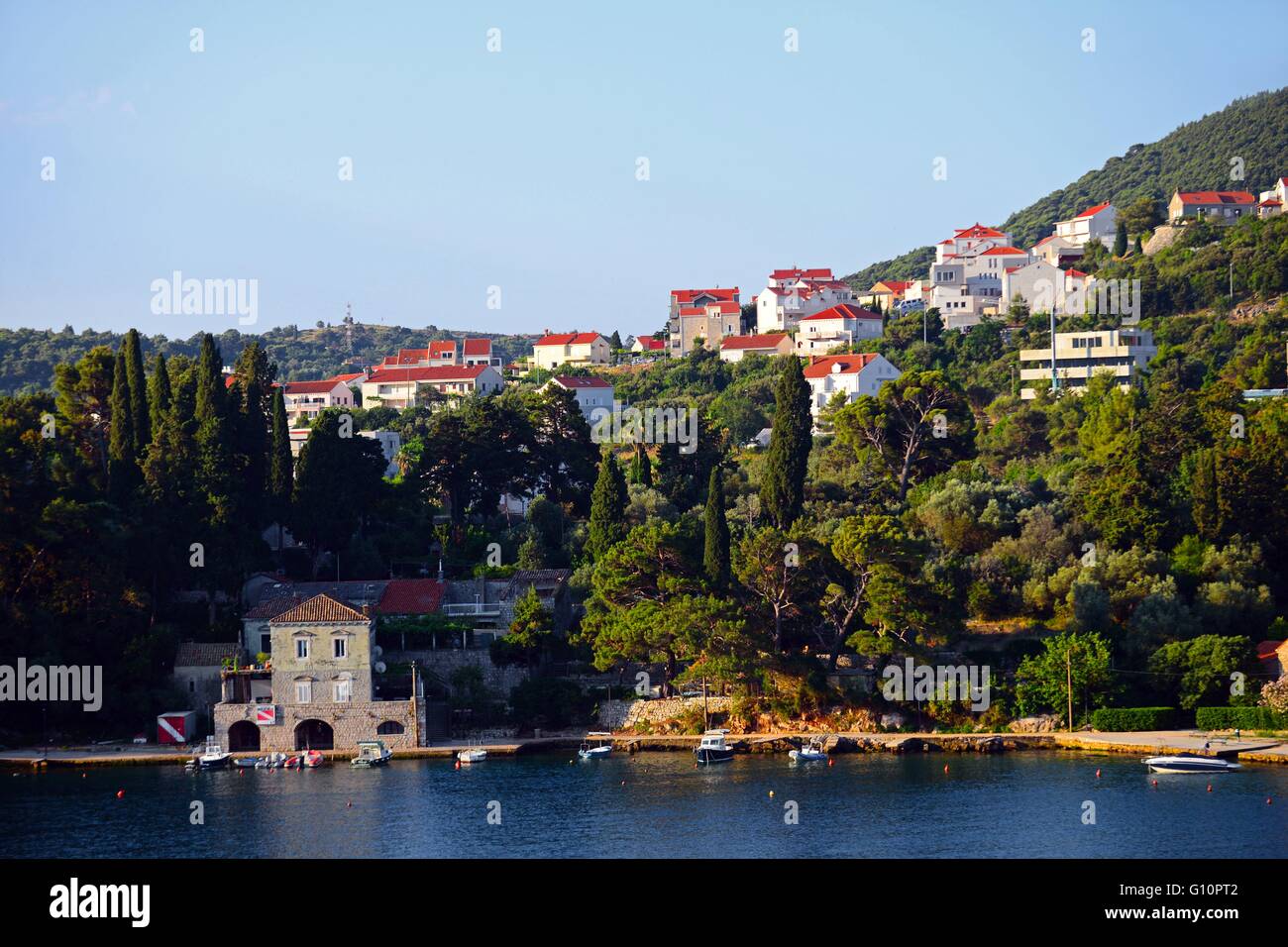 Coast of Dubrovnik from cruise ship, Croatia Stock Photo