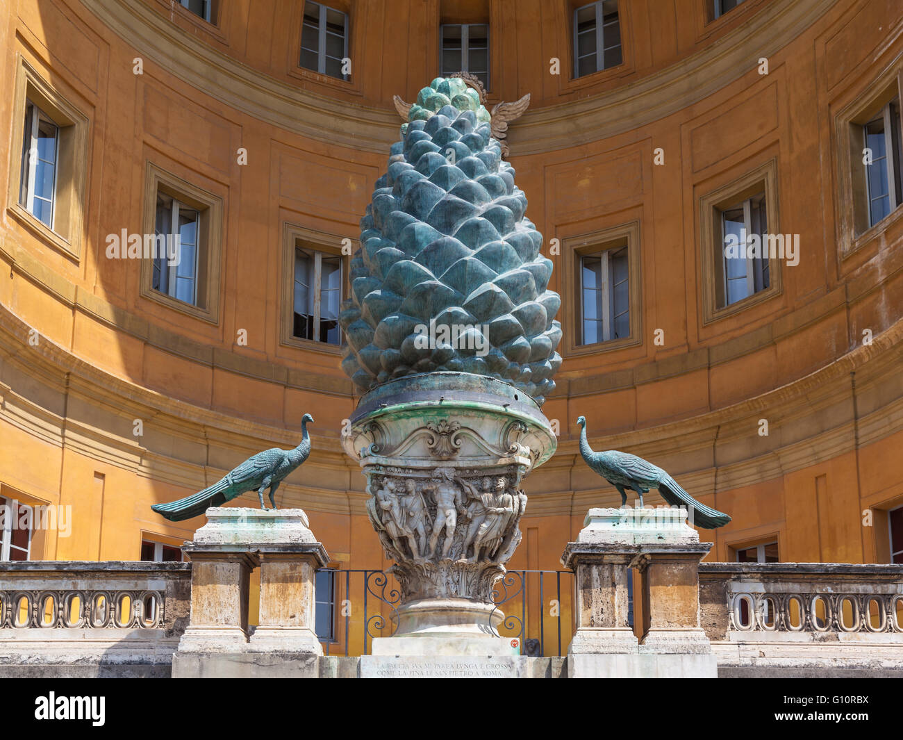 Cone and peacock statues in countyard of Vatican museum Stock Photo