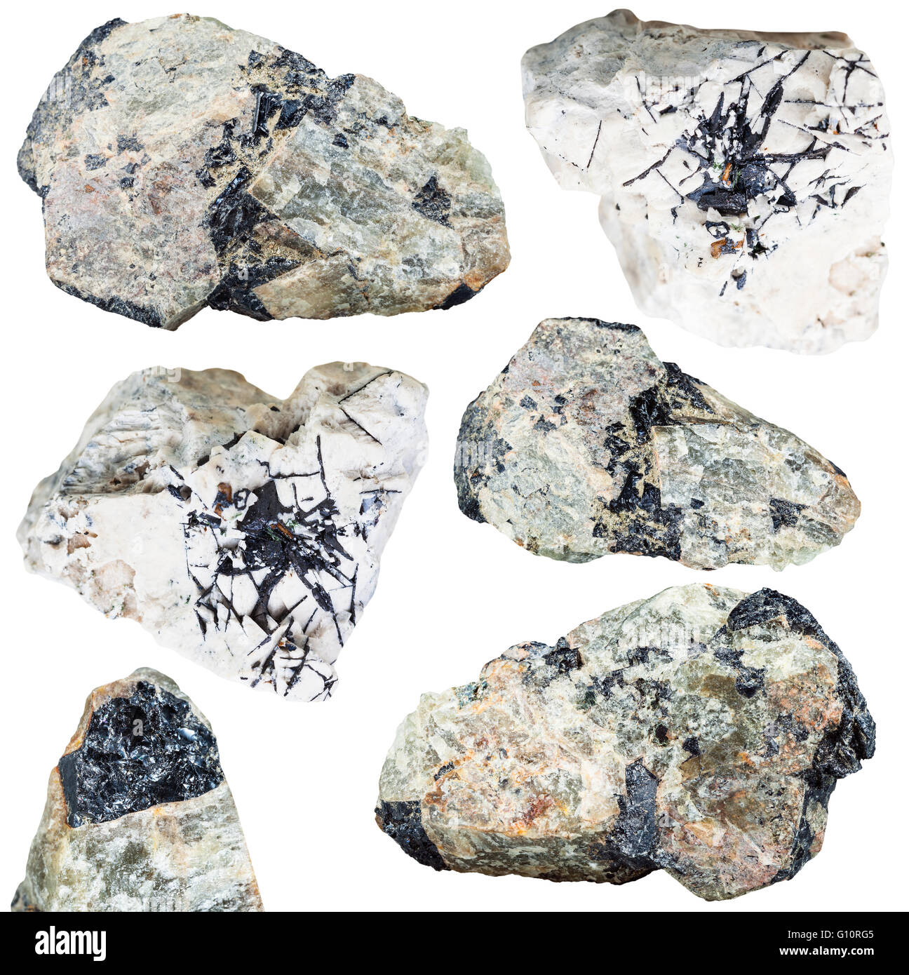 set of ilmenite ore on natural mineral stones and rocks (nepheline, dolomite)  isolated on white background Stock Photo - Alamy