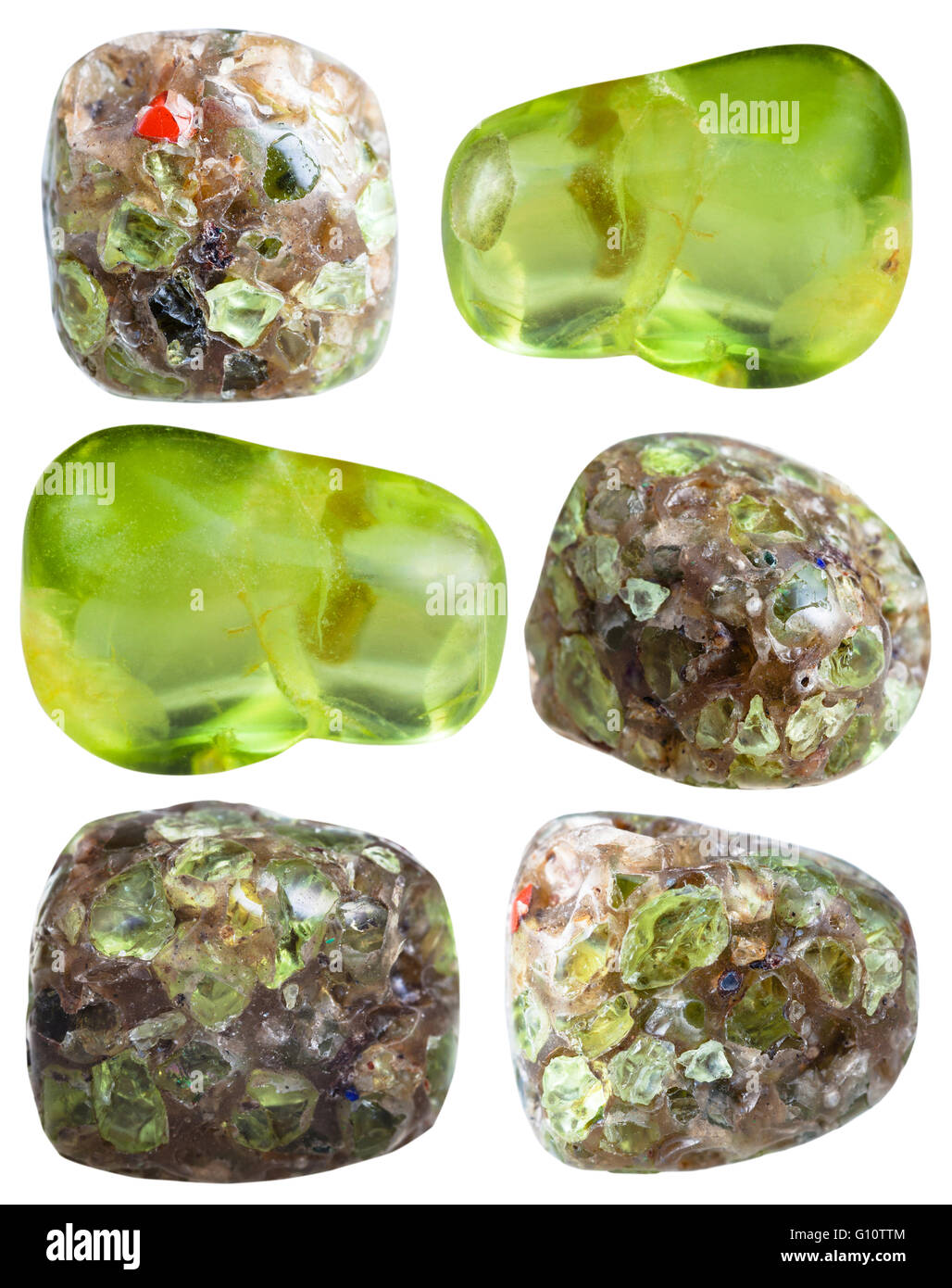 set of various peridot (olivine, chrysolite) natural mineral stones