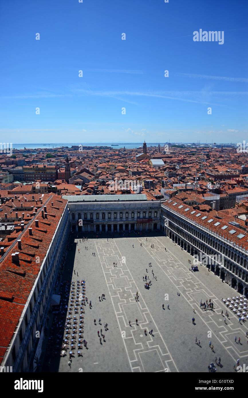 View of Piazza San Marco from the Campanile di San Marco (St. Mark's bell tower), Venice, Italy Stock Photo
