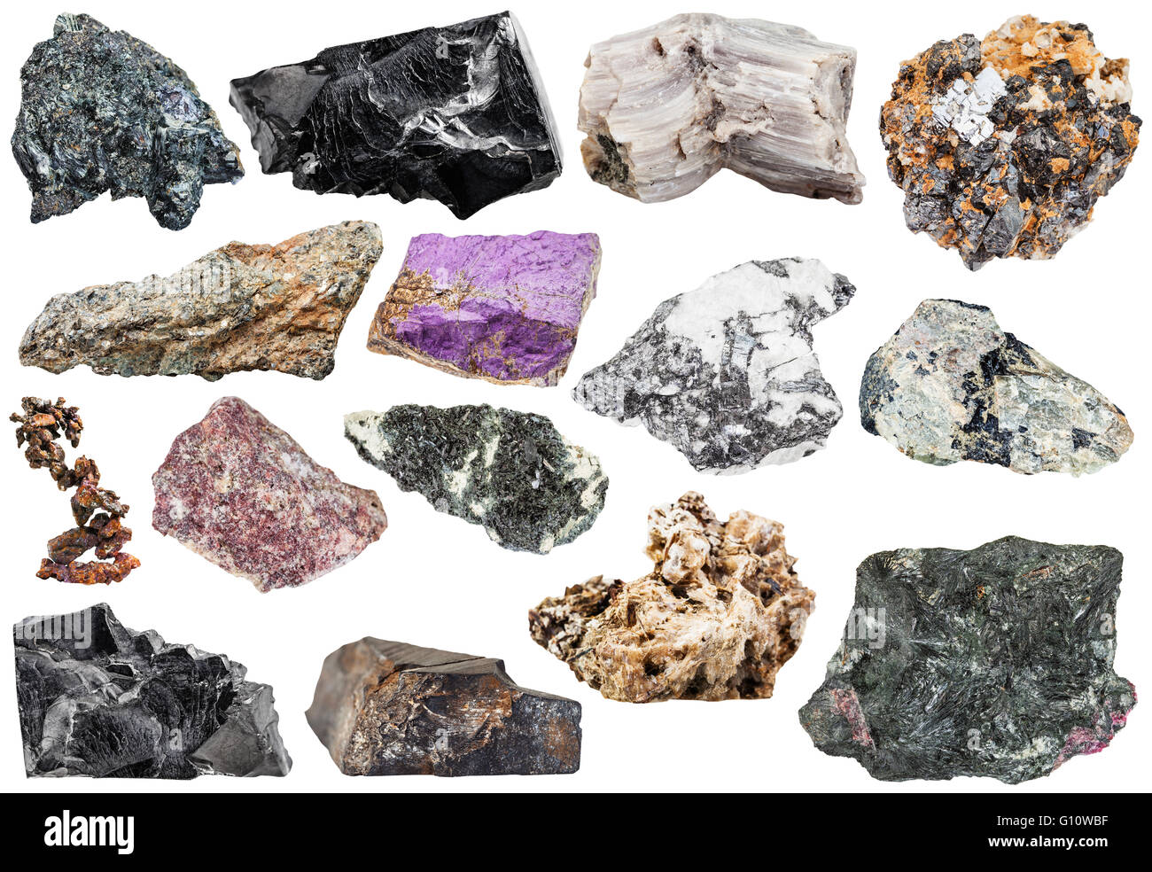 set of various natural mineral stones and rocks: copper, astrophyllite ...