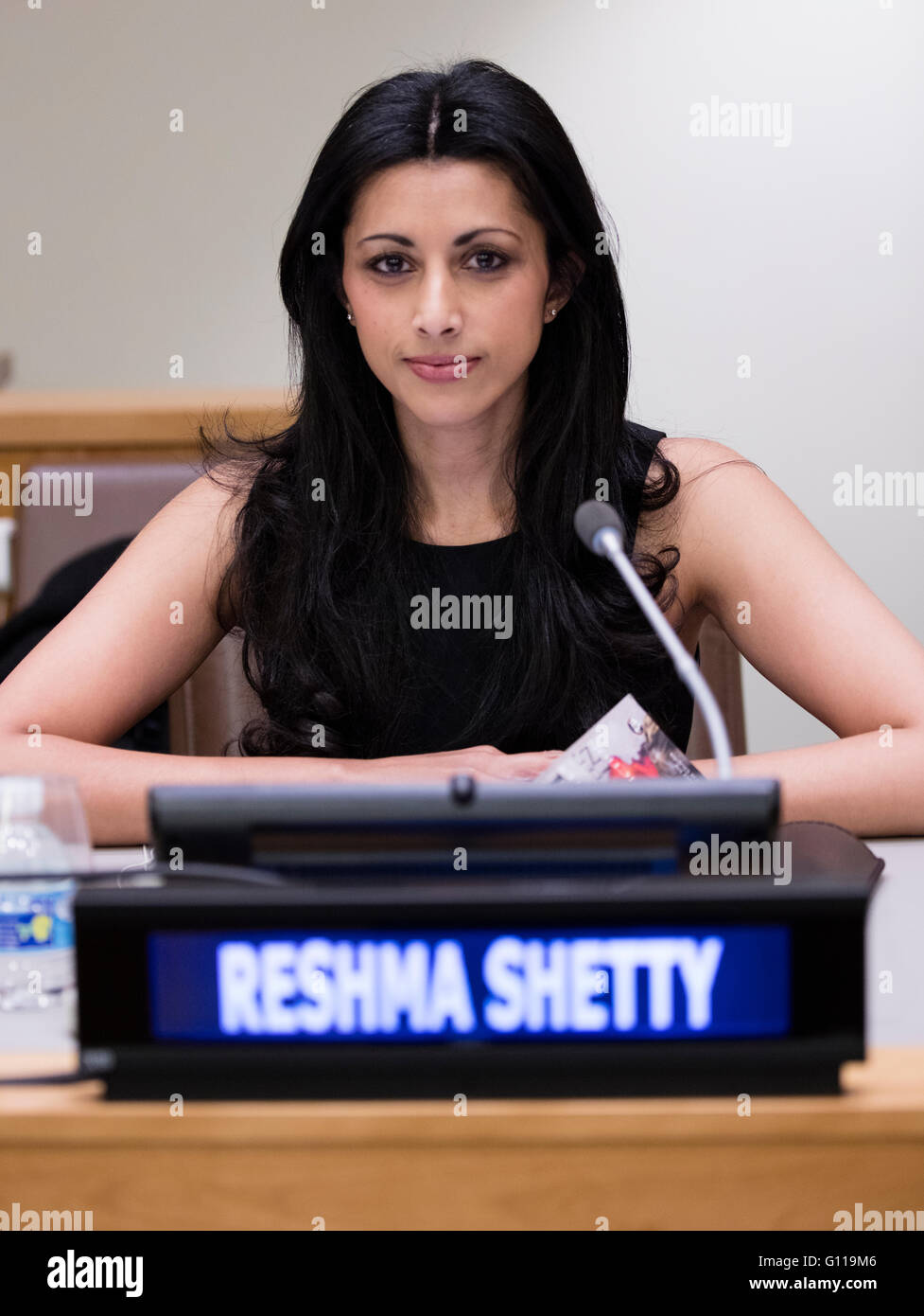 New York City, United States. 03rd May, 2016. British-American television and film actress Reshma Shetty participated on a special event entitled “Voices of Victims of Human Trafficking: Readings from River of Flesh and Other Stories”. The event was organized by the United Nations Office on Drugs and Crime (UNODC) in partnership with the non-governmental organization Apne Aap Women Worldwide today at the UN Headquarters in New York. © Luiz Rampelotto/PacificPress/Alamy Live News Stock Photo
