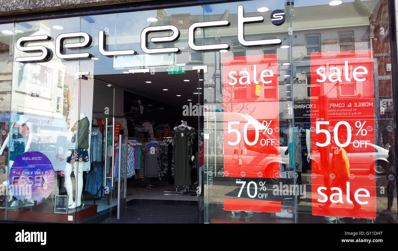 Wood Green, North London, 7 May 2016 Window display of Select store