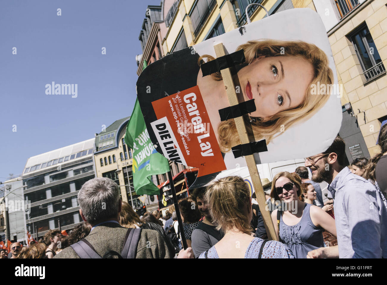 Berlin, Berlin, Germany. 7th May, 2016. Protester during the counter protests against the rally held under the motto 'Merkel muss weg![Merkel must go]' organised by far-right group 'We for Berlin & We for Germany' Credit:  Jan Scheunert/ZUMA Wire/Alamy Live News Stock Photo