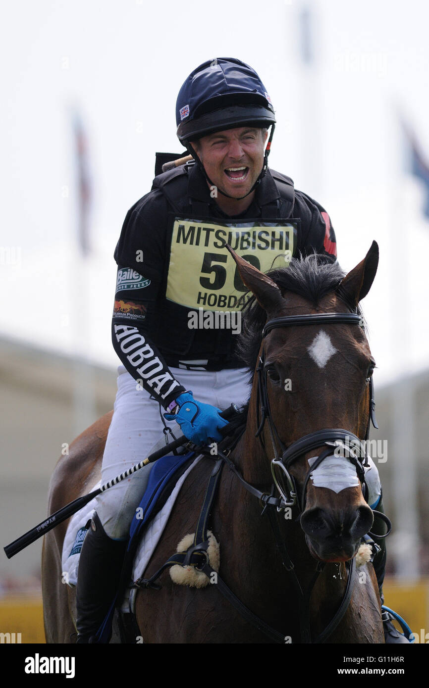 Badminton, England. 7th May 2016 The 2016 Mitsubishi Motors Badminton Horse Trials. Ben Hobday riding Mulrys Error in action during the Cross Country Phase on Day 3. The Mitsubishi Motors Badminton Horse Trials take place 5th - 8th May. Credit:  Jonathan Clarke/Alamy Live News Stock Photo