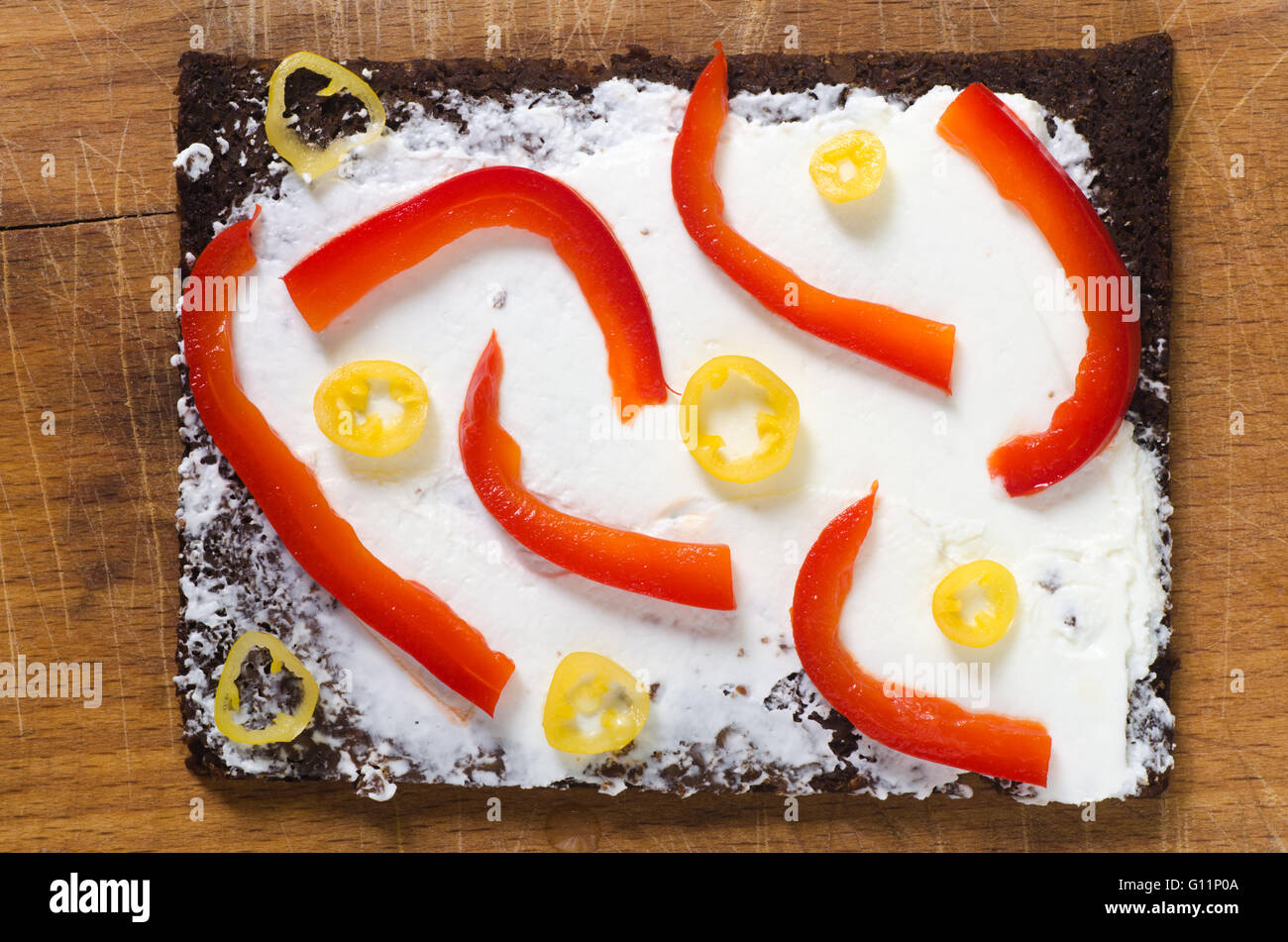 open sandwich with pepper  top view Stock Photo