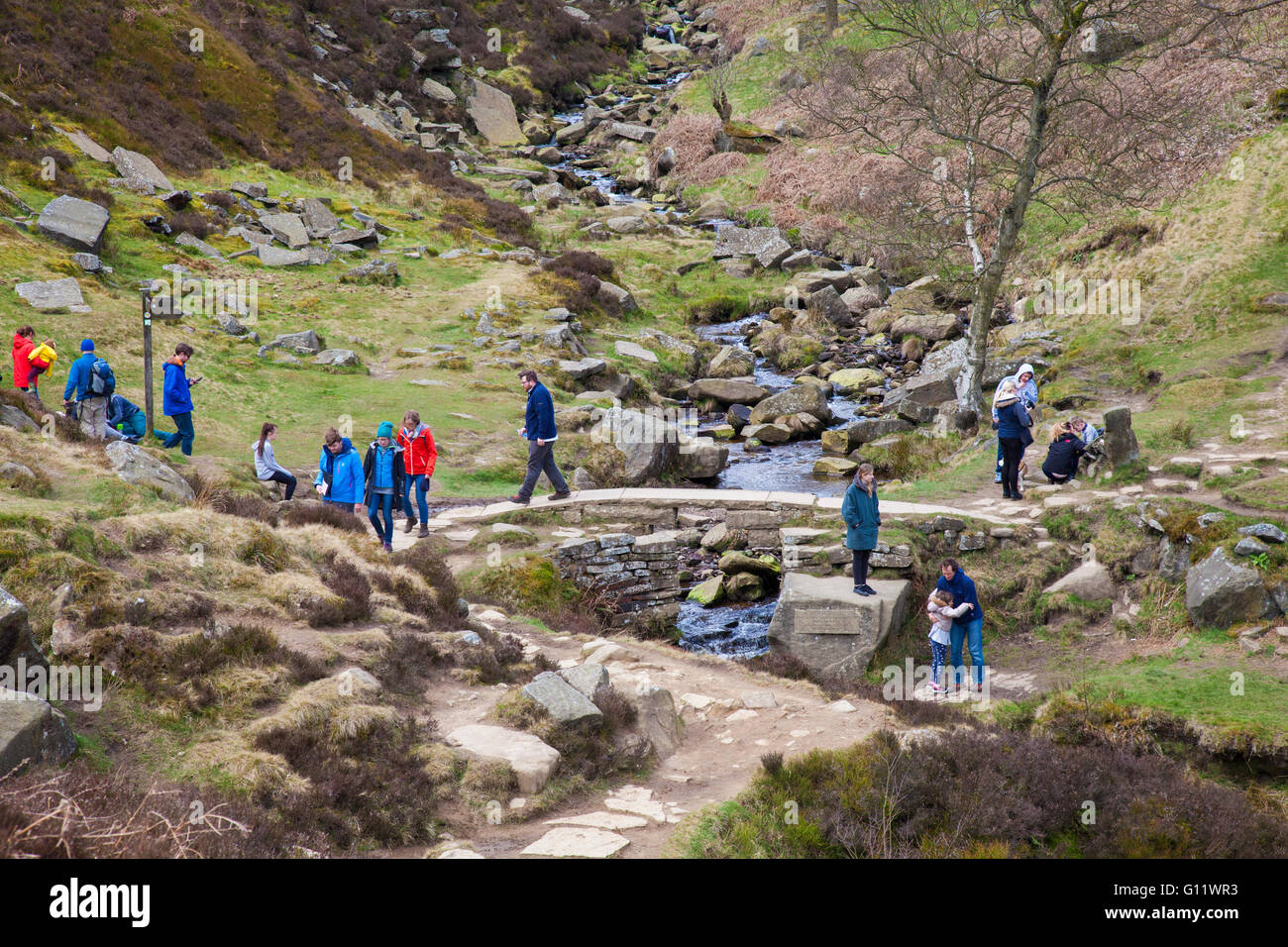 Tourists and Walkers at Bronte Bridge on The Bronte way outside Haworth