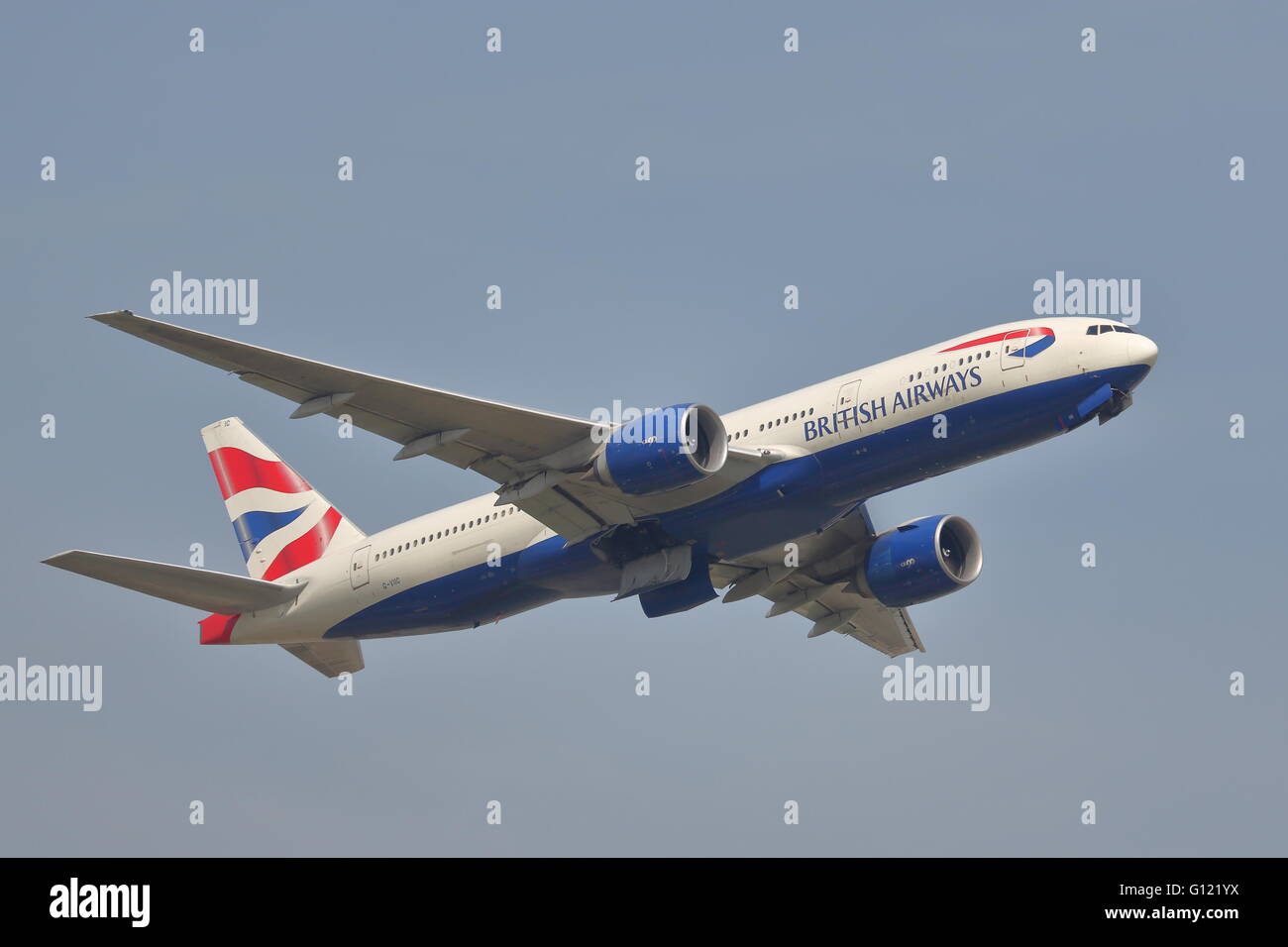 British Airways Boeing 777-200ER G-VIIC departing from London Heathrow Airport, UK Stock Photo