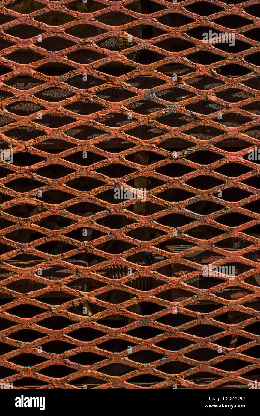 rusty metal grill on an old abandoned train - clearwell caves Stock ...