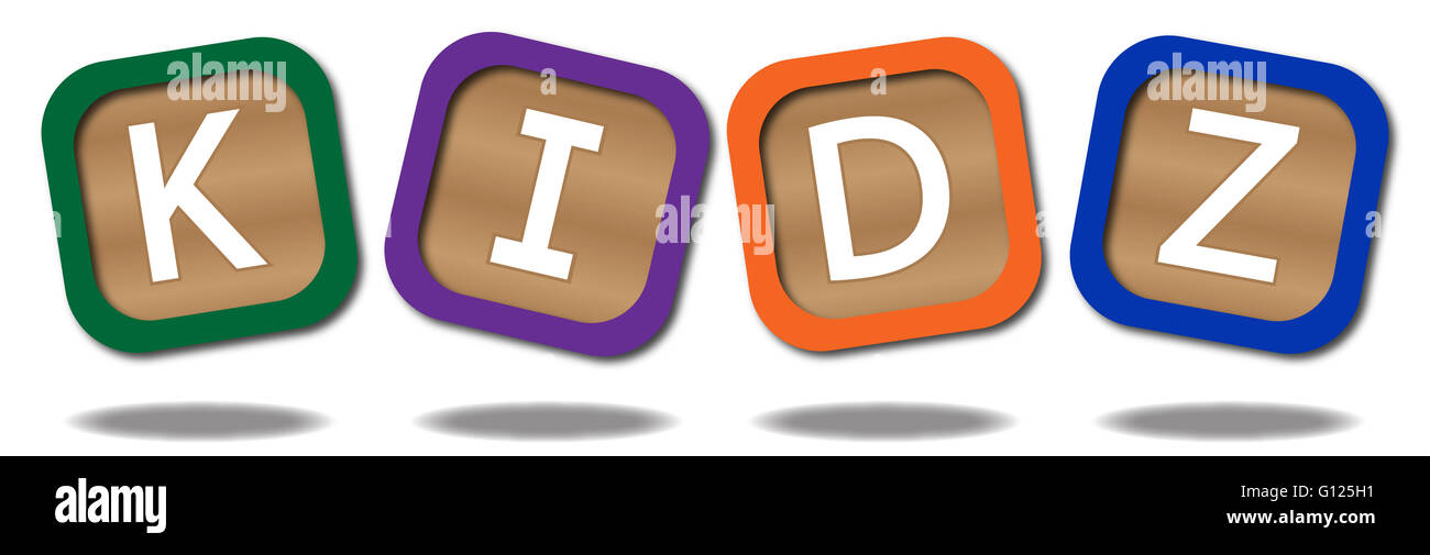 Kids blocks spelling play time isolated on a white background Stock