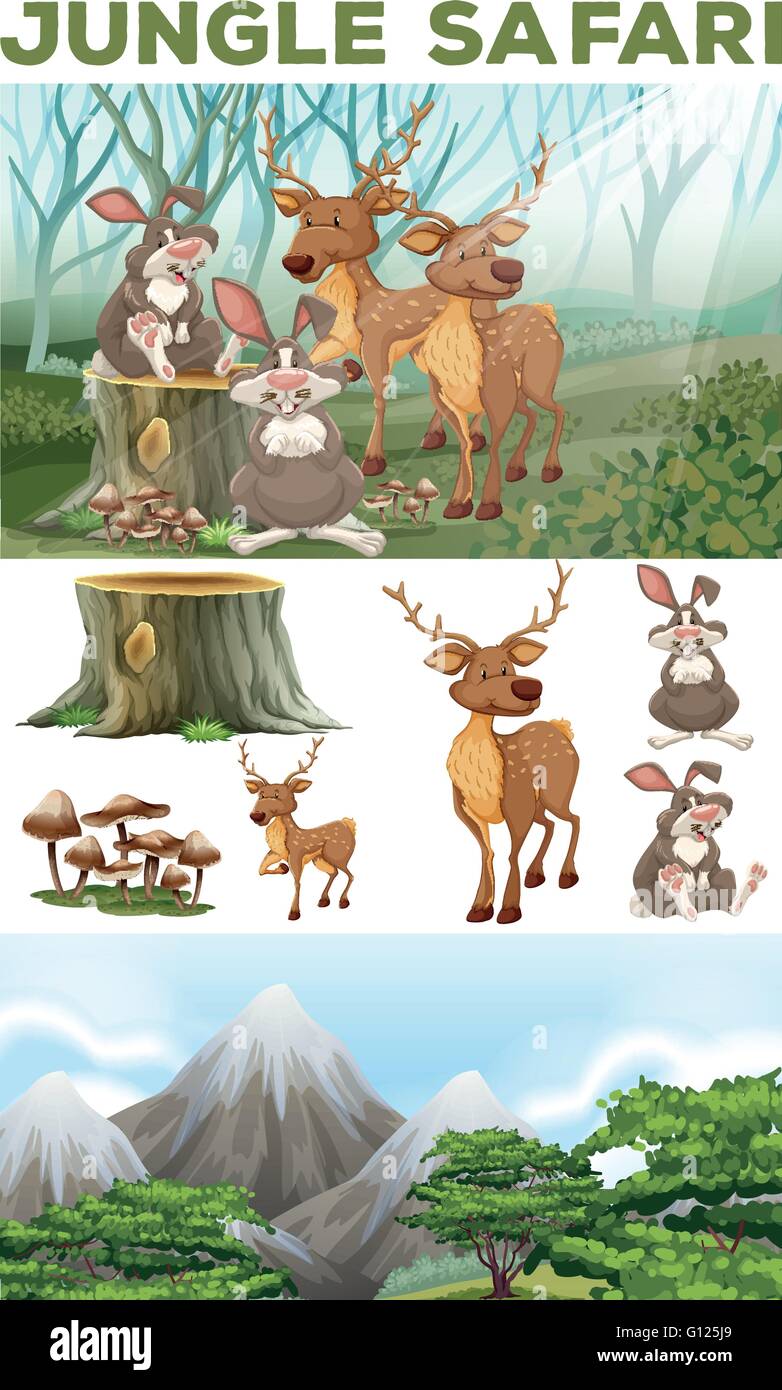 Wild animals in the jungle safari illustration Stock Vector Image & Art ...