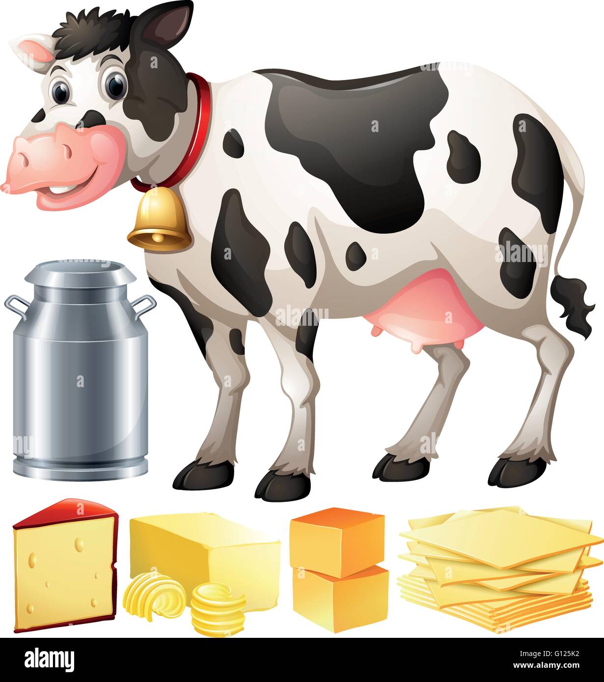 Cow and other dairy produtcs illustration Stock Vector