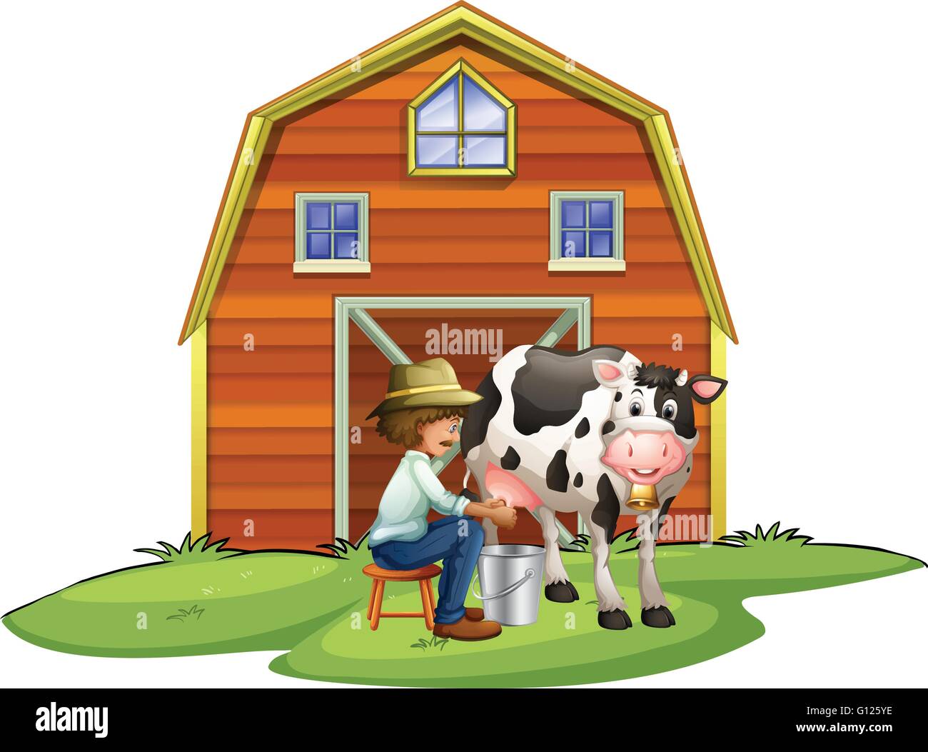 Farmer milking a cow illustration Stock Vector