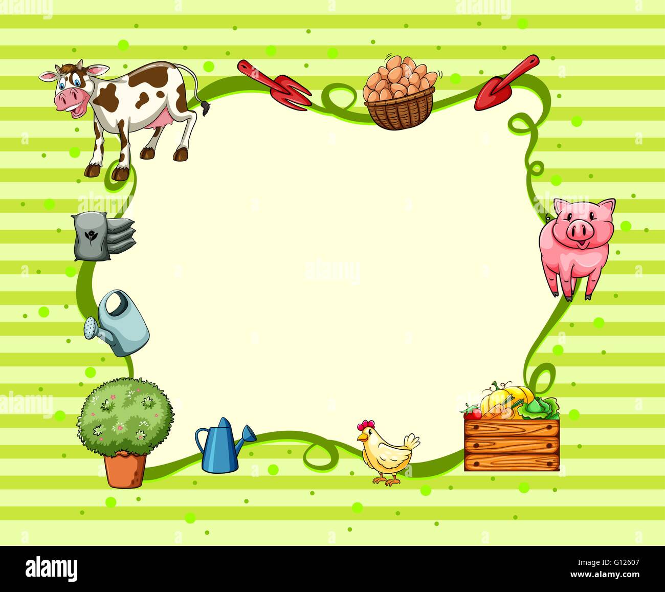 Border design with farm animals and things illustration Stock Vector