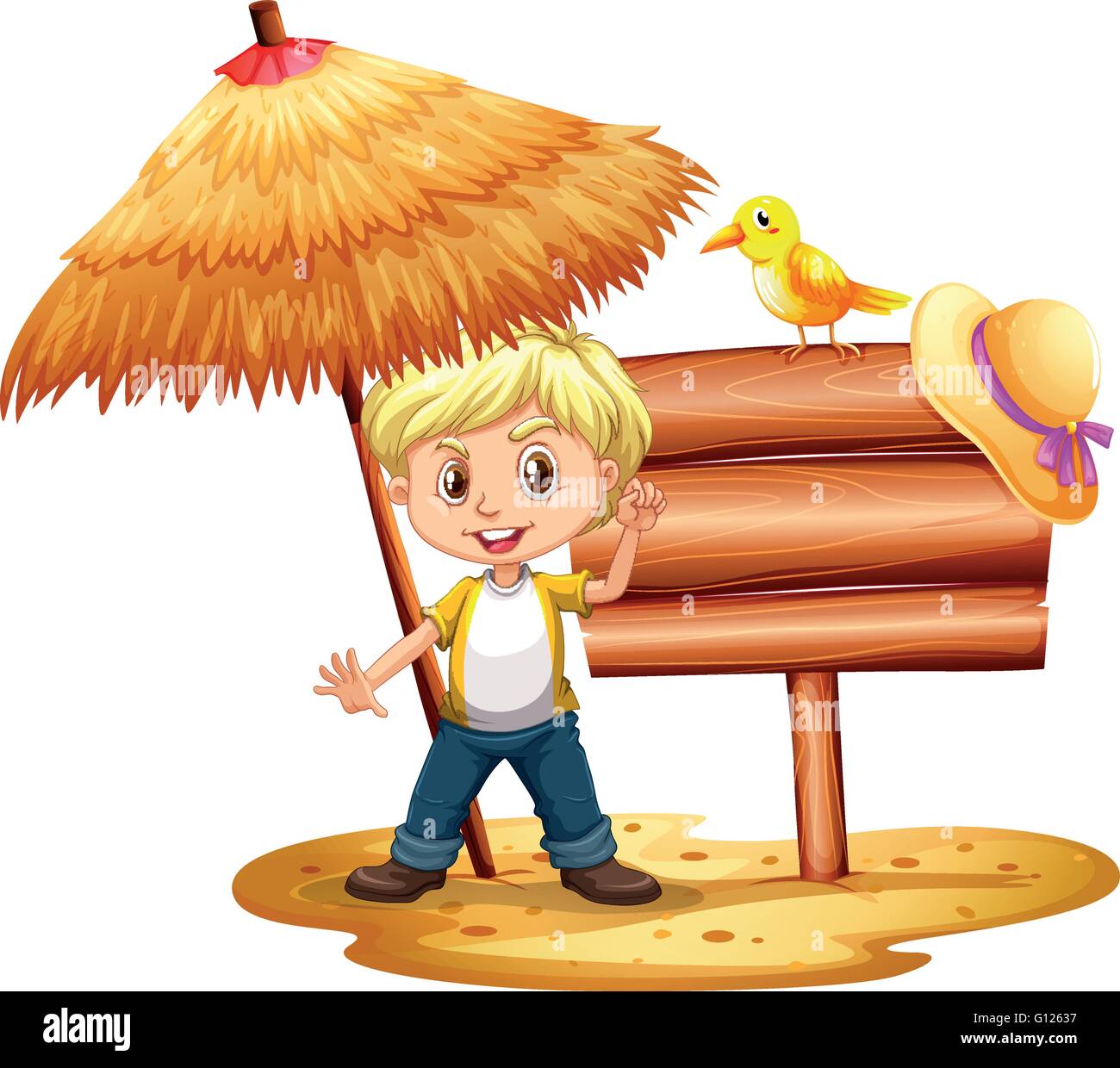 Boy and wooden sign illustration Stock Vector Image & Art - Alamy