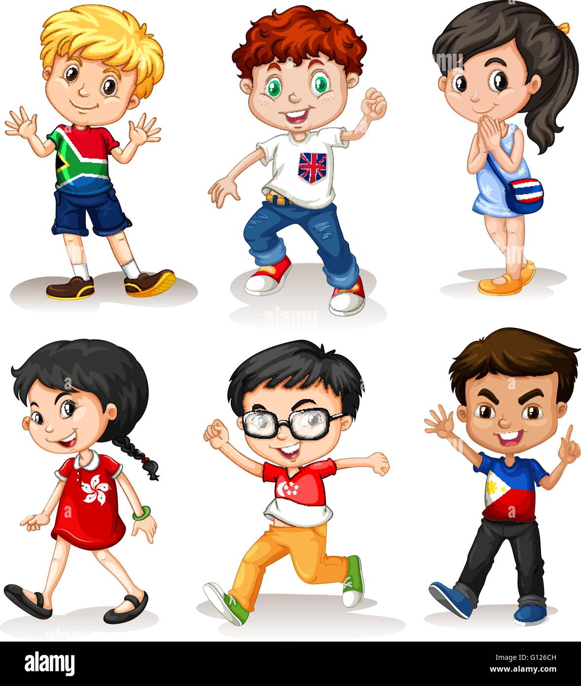 Boys and girls from different countries illustration Stock Vector