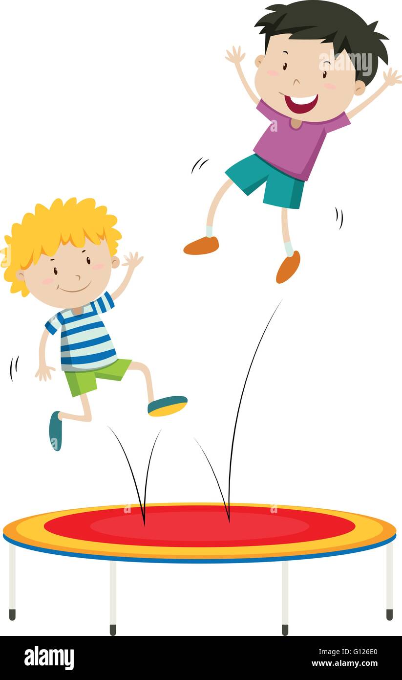Boys jumping on trampoline illustration Stock Vector Image Art - Alamy
