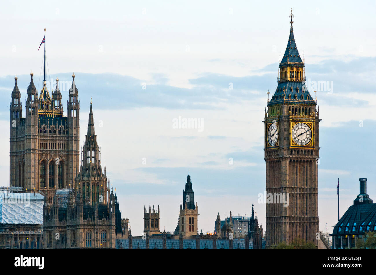 View towards Big Ben and the Houses of Parliament, London, England Stock Photo