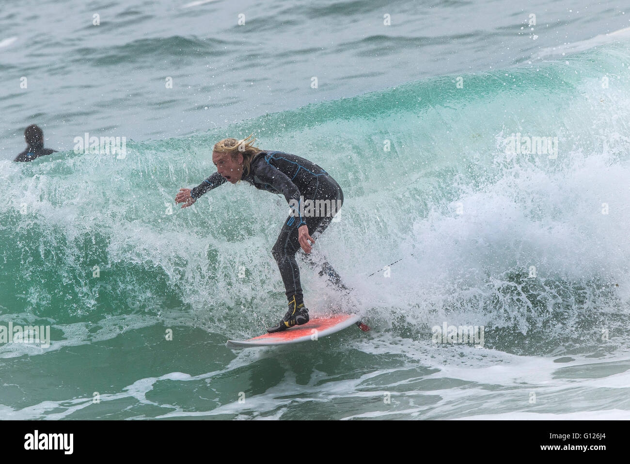 Windy weather creates ideal surfing conditions at Fistral in Newquay