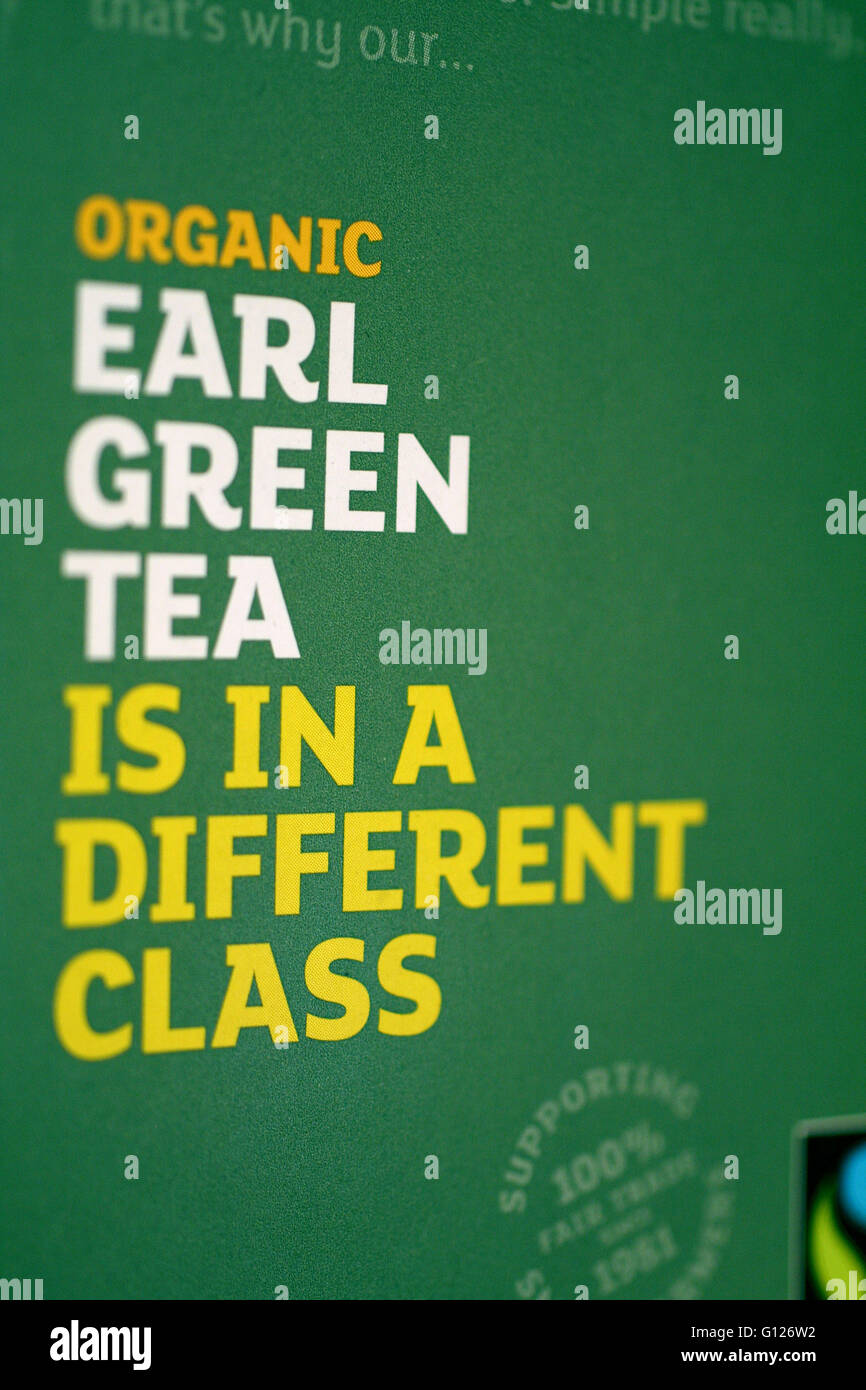Organic Earl Green Tea Fairtrade Teabags from Equal Exchange Stock Photo