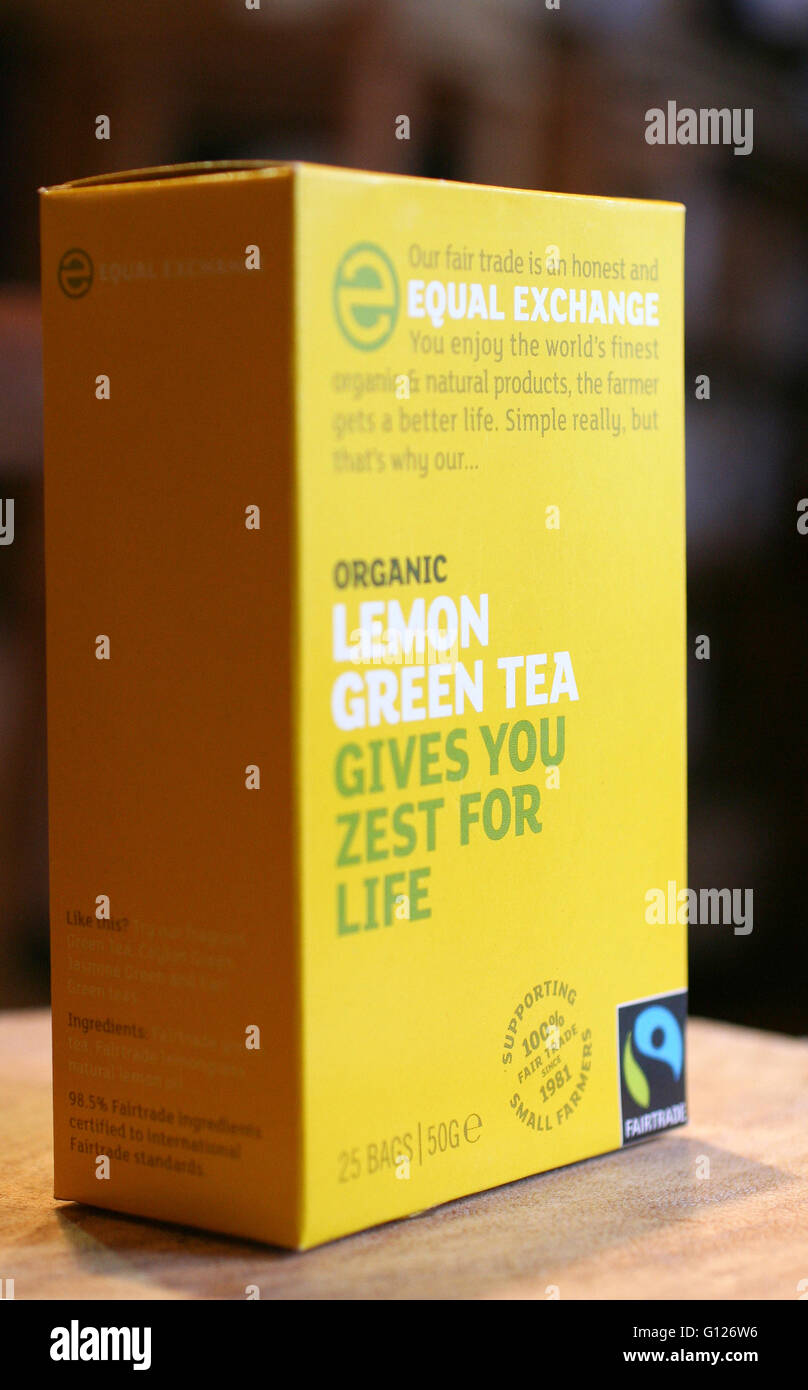 Organic Lemon Green Tea, Gives you zest for life, Fairtrade Teabags Stock Photo