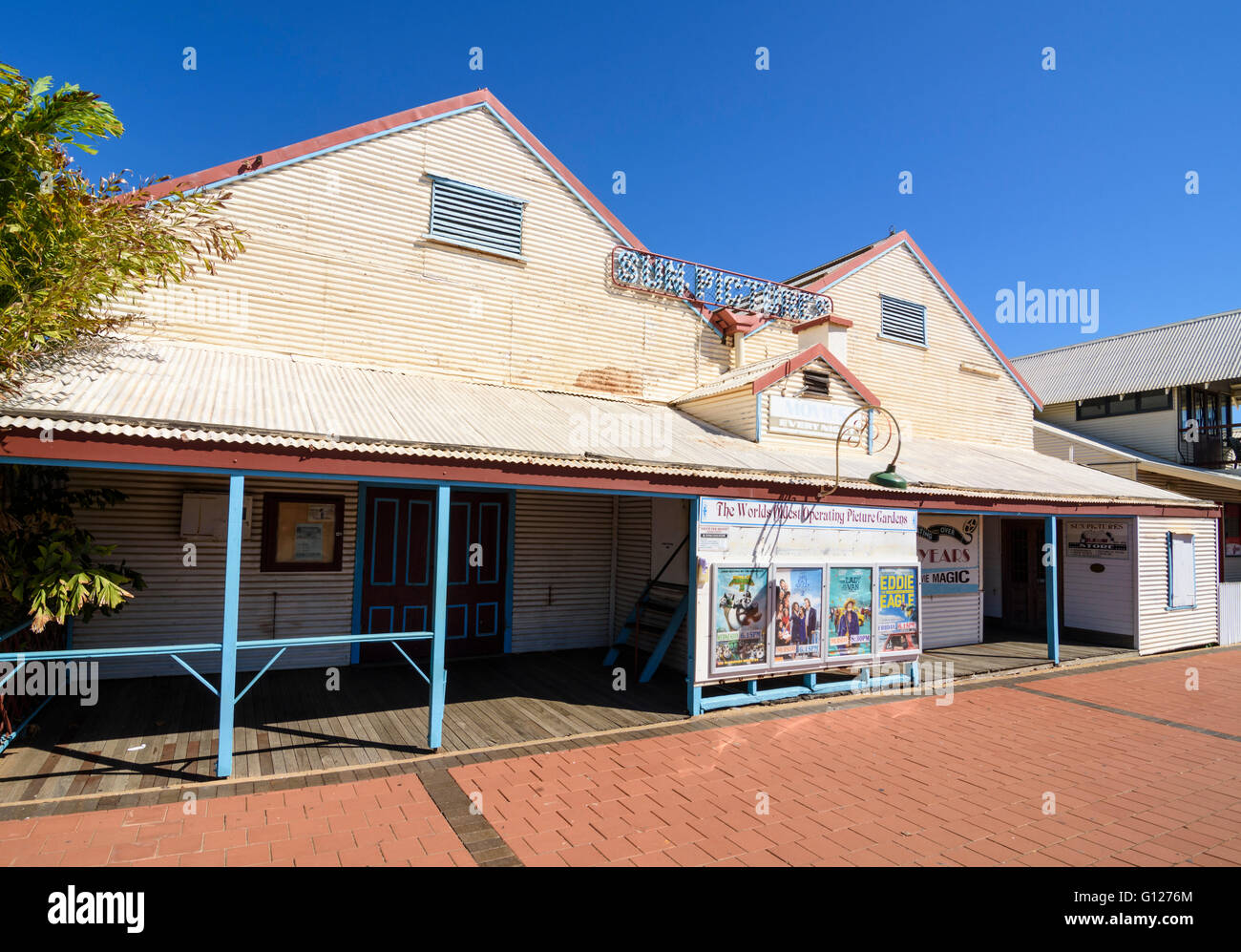 Facade of the historic Sun Picture Gardens outdoor cinema, Carnarvon St, Broome, Kimberley, Western Australia Stock Photo