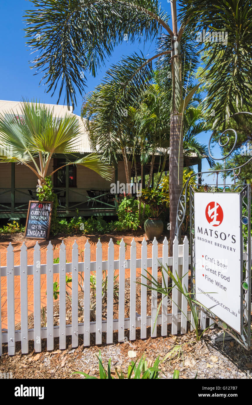 Signage outside of Matso's Broome Brewery, Broome, Kimberley, Western Australia Stock Photo