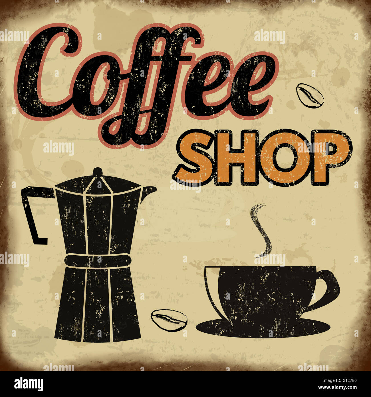 Coffee shop retro poster in vintage style, vector illustration Stock ...