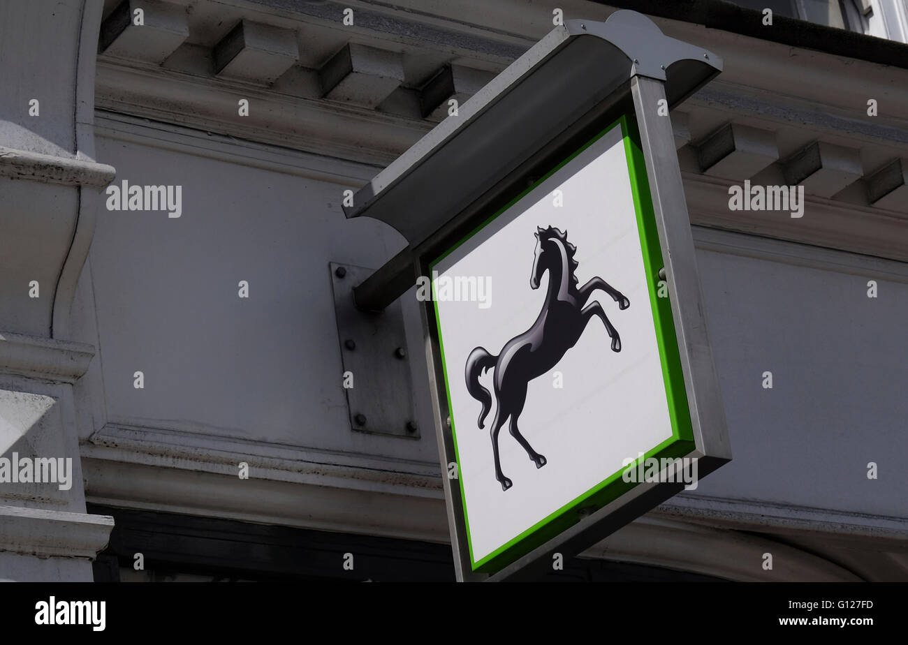 'the Black Horse' Lloyds Bank exterior logo, High Street, Grantham, Lincolnshire Stock Photo