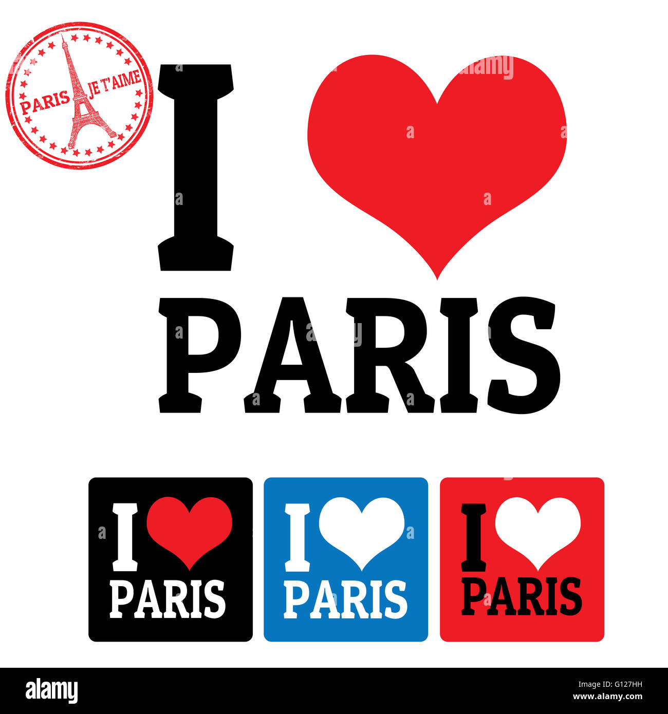I love Paris sign and labels on white background, vector illustration