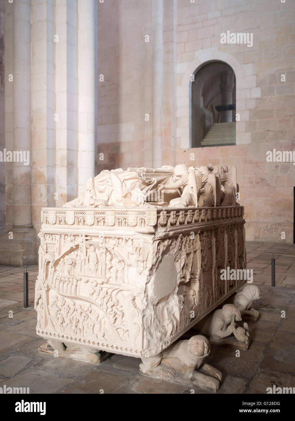 Tomb of Ines de Castro inside the church of Mosteiro de Santa Maria de Alcobaça Stock Photo