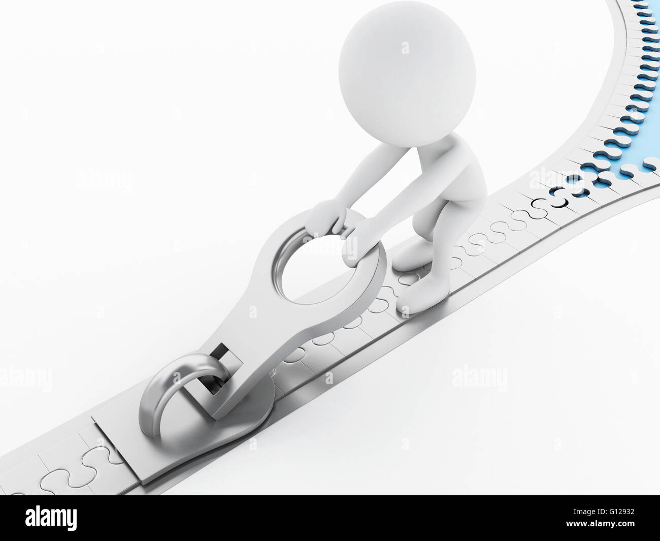 3d renderer image. White people closing a zipper. Isolated white background. Stock Photo