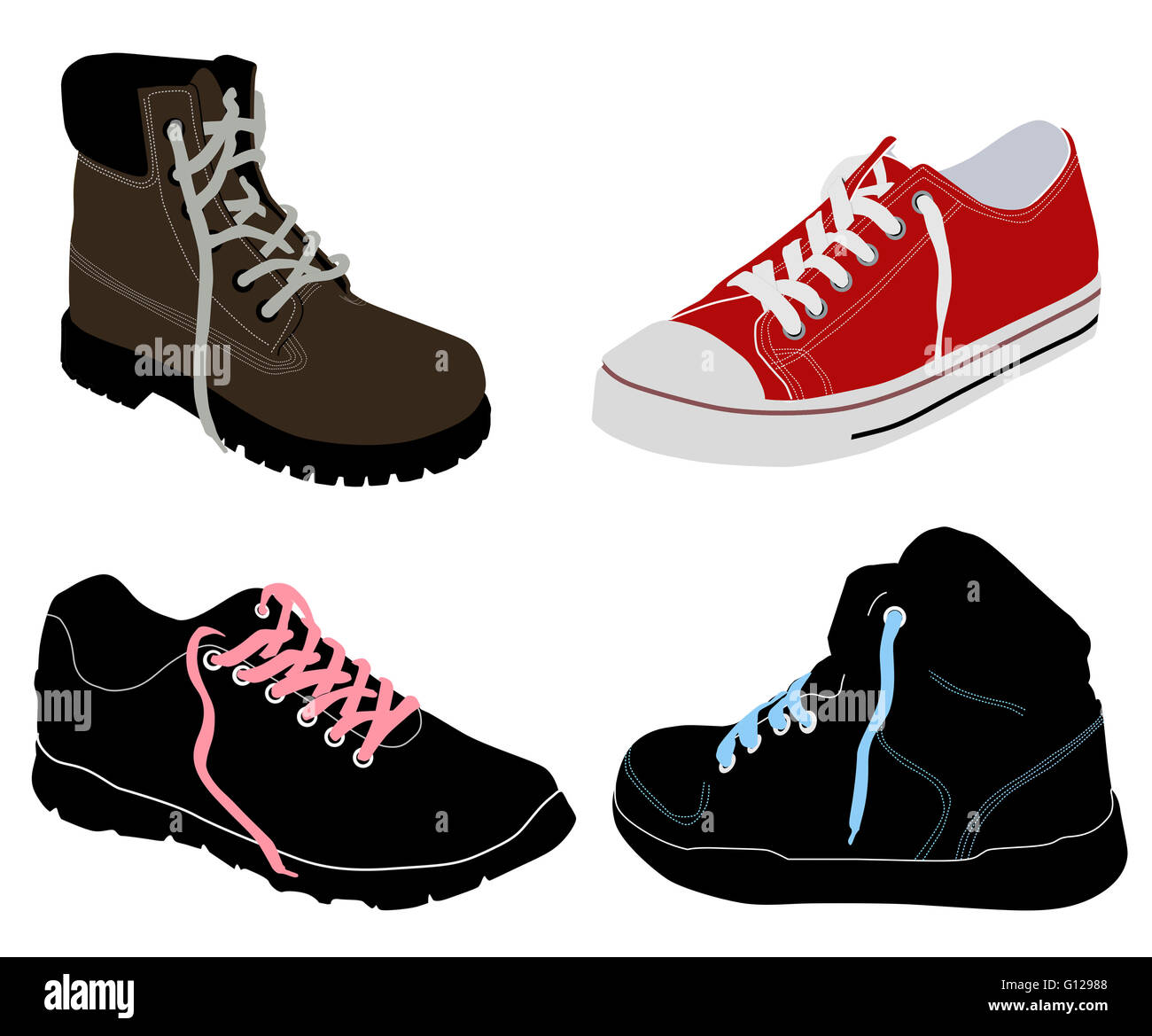 Set of different shoes on white background, vector illustration Stock Photo