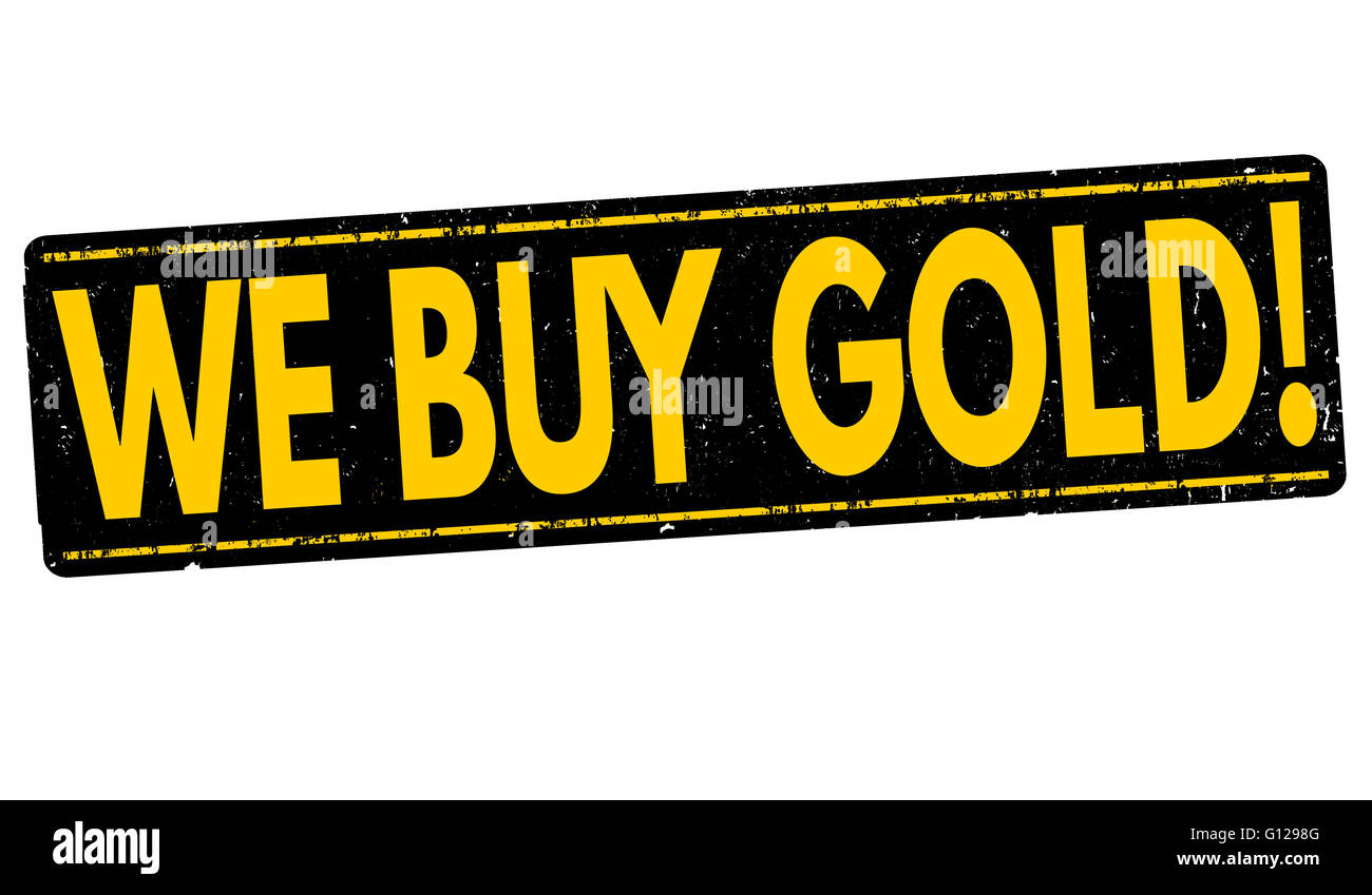 We buy gold grunge rubber stamp on white background, vector ...