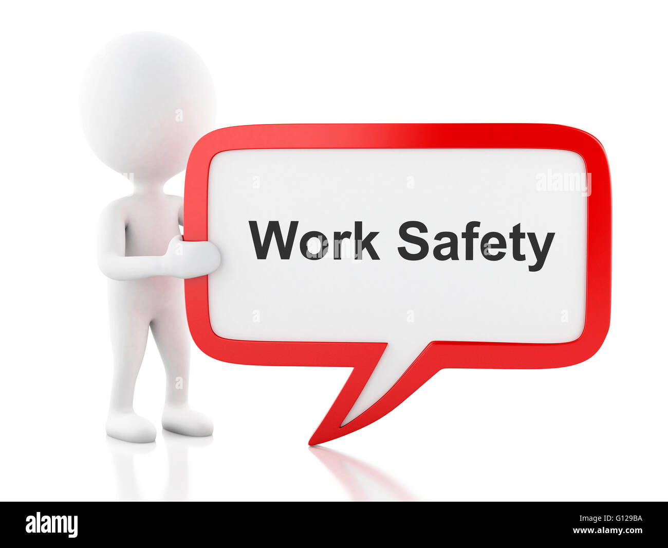 3d renderer image. White people with speech bubble that says Work