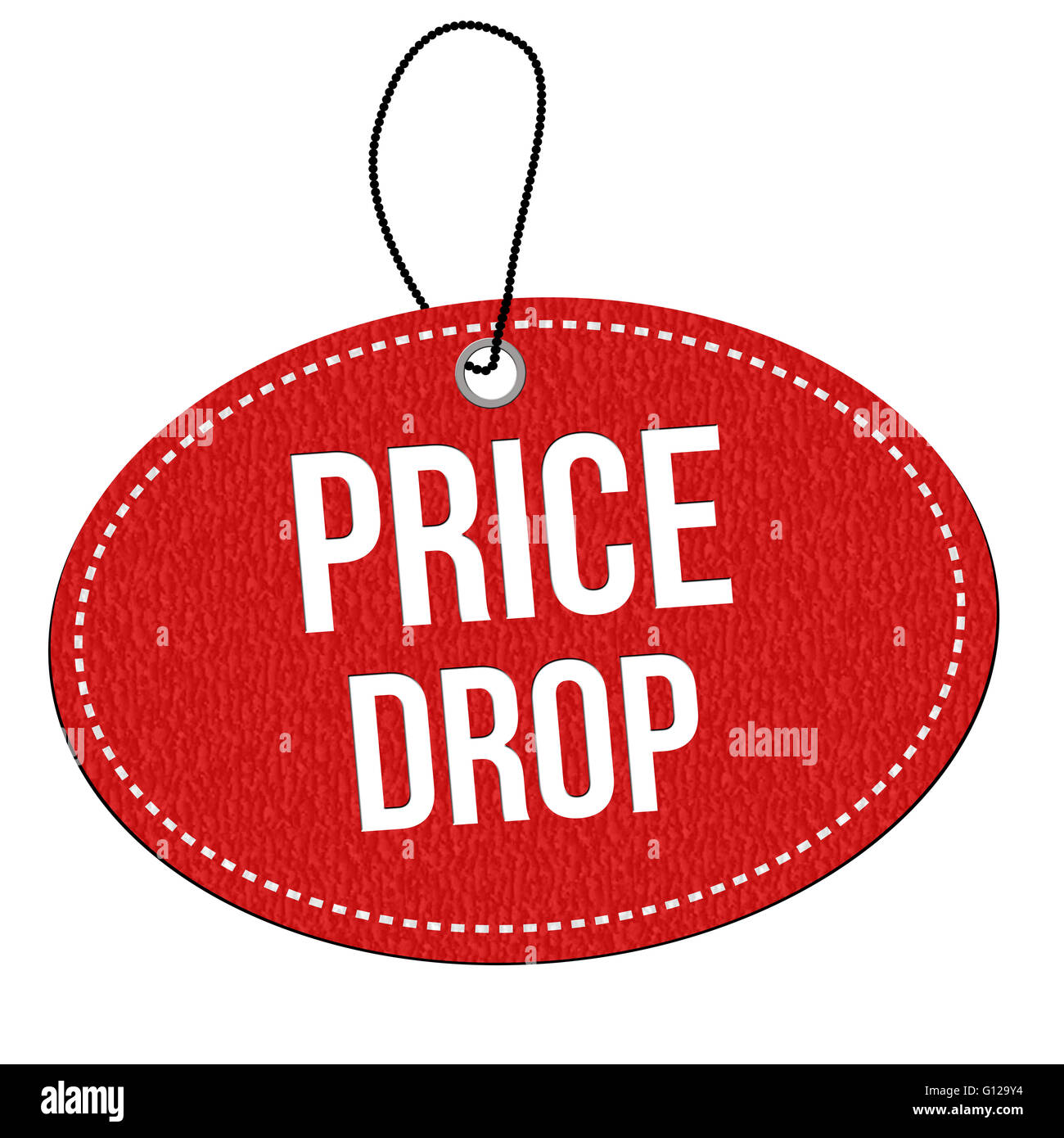 Price drop red leather label or price tag on white background, vector ...